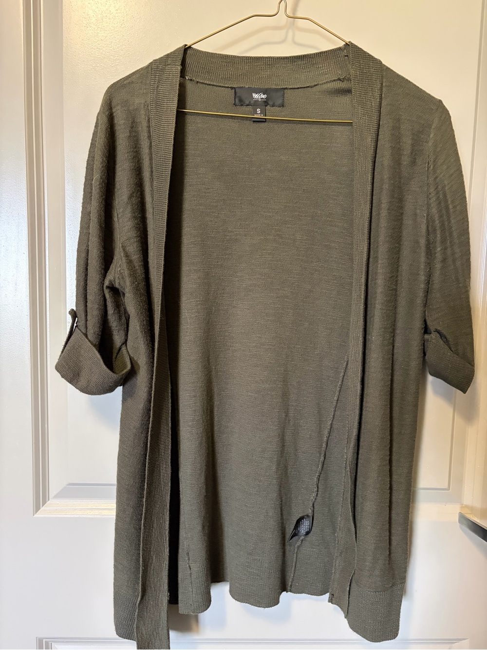 Mossimo Olive Green Open Front Roll-Tab Sleeve Cardigan Size S